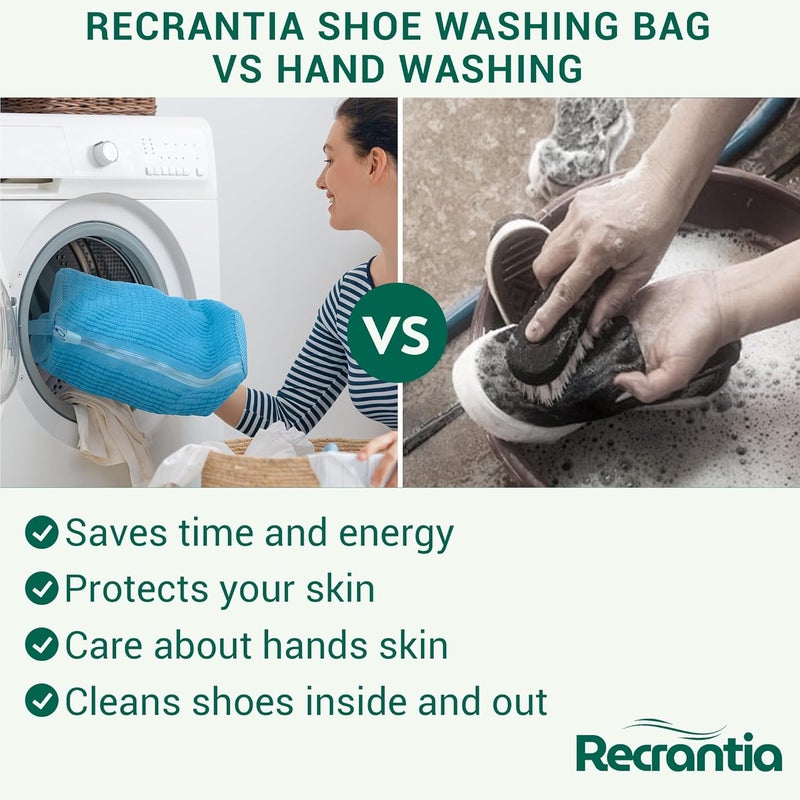 Recrantia Shoe Washing Machine Bag - Set of 2 Shoe Washing Bags, 360° Deep Clean Shoes Laundry Bag, Reusable Shoe Bag for Washing Machine, Sneaker washing machine bags, Blue - Image 4